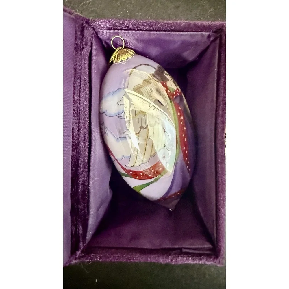VTG Pier 1 Imports Li Bien Angel Harp Iridescent Christmas Teardrop Ornament 5